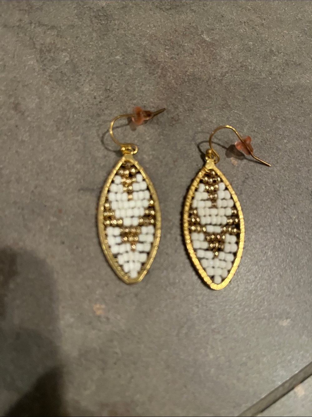 Gold and White Beaded Earring